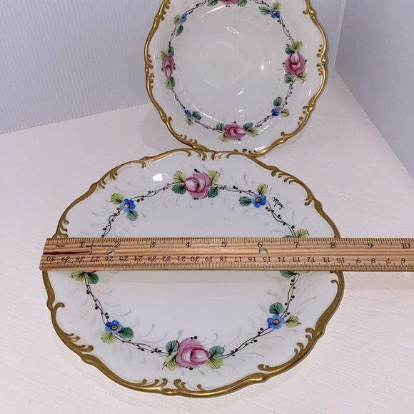 Vintage Tirschenreuth 1838 Germany Gold Trim Hand Painted Porcelain Dish & Plate - Picture 11 of 13